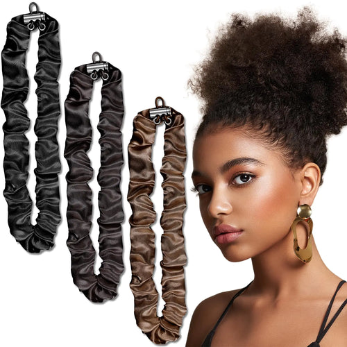 Babalet Adjustable Hair Tie Silk Satin Extra Length Hair Scrunchies No Slip Ouchless Hairband for Women-Stylish Durable Easy Use Hair Accessories for Thick Curly Natural Hair Ponytails Locs 3PCS