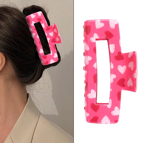 Hair Clips Red White Heart Claw Clips for Women Square Hair Accessories Acrylic Hair Clip for Thick Hair 1Pcs (Red White)