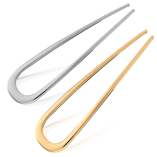 2pcs Metal French Hair Pins for Thick Hair U-Shaped Stick Hair Pins Metal French Twist Hair Pin Fork for Women Girls Hair Types Styling Hair Accessories (1 Gold & 1 Silver)